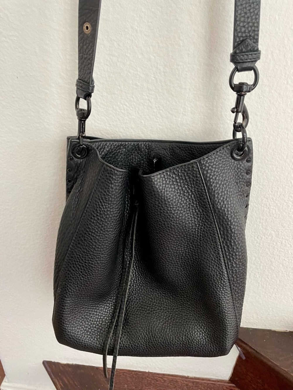 Rebecca Minkoff Black Pebbled Leather Drawstring Crossbody Bag
